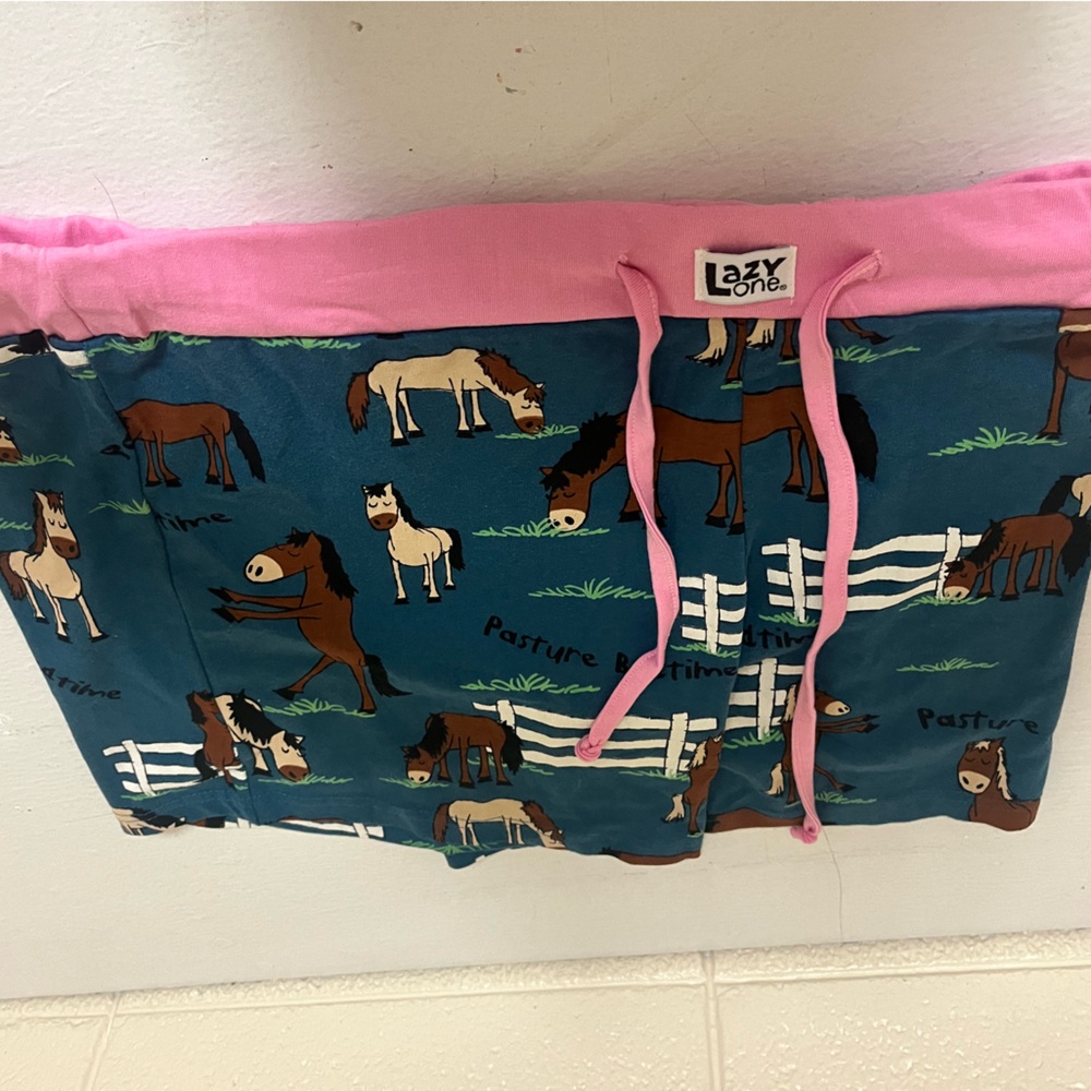 Lazy One Pink Trim and Blue Women's Horse Print Boxer